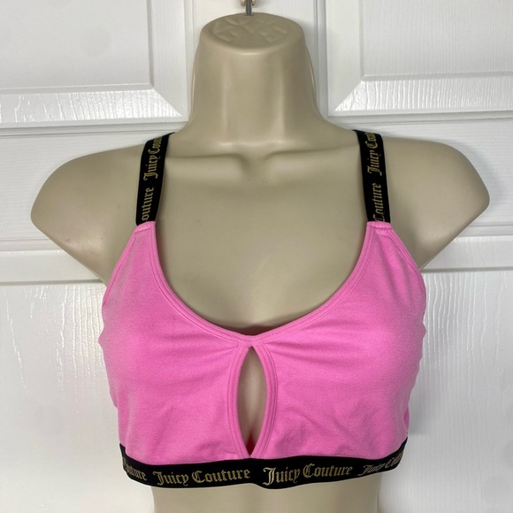 Juicy Couture Other - Juicy Couture Hot Pink Keyhole Sports Bra Black Band Bra S/M
